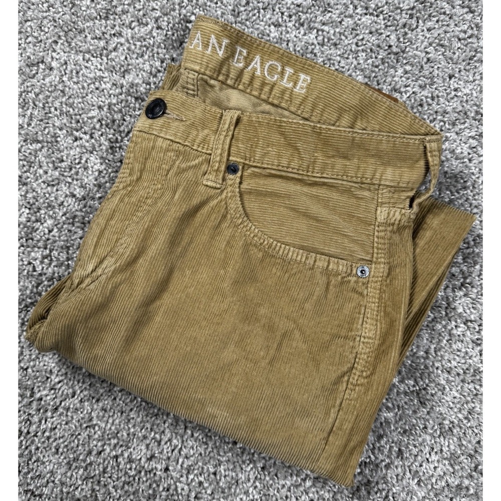 American Eagle Mens Original Straight Corduroy Pants Tan Measures 33x32 Read